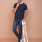 BUY-RAVINIK-MEN-BAND-COLLAR-HALF-SLEEVE-NAVY-BLUE-COTTON-POLO-T-SHIRT