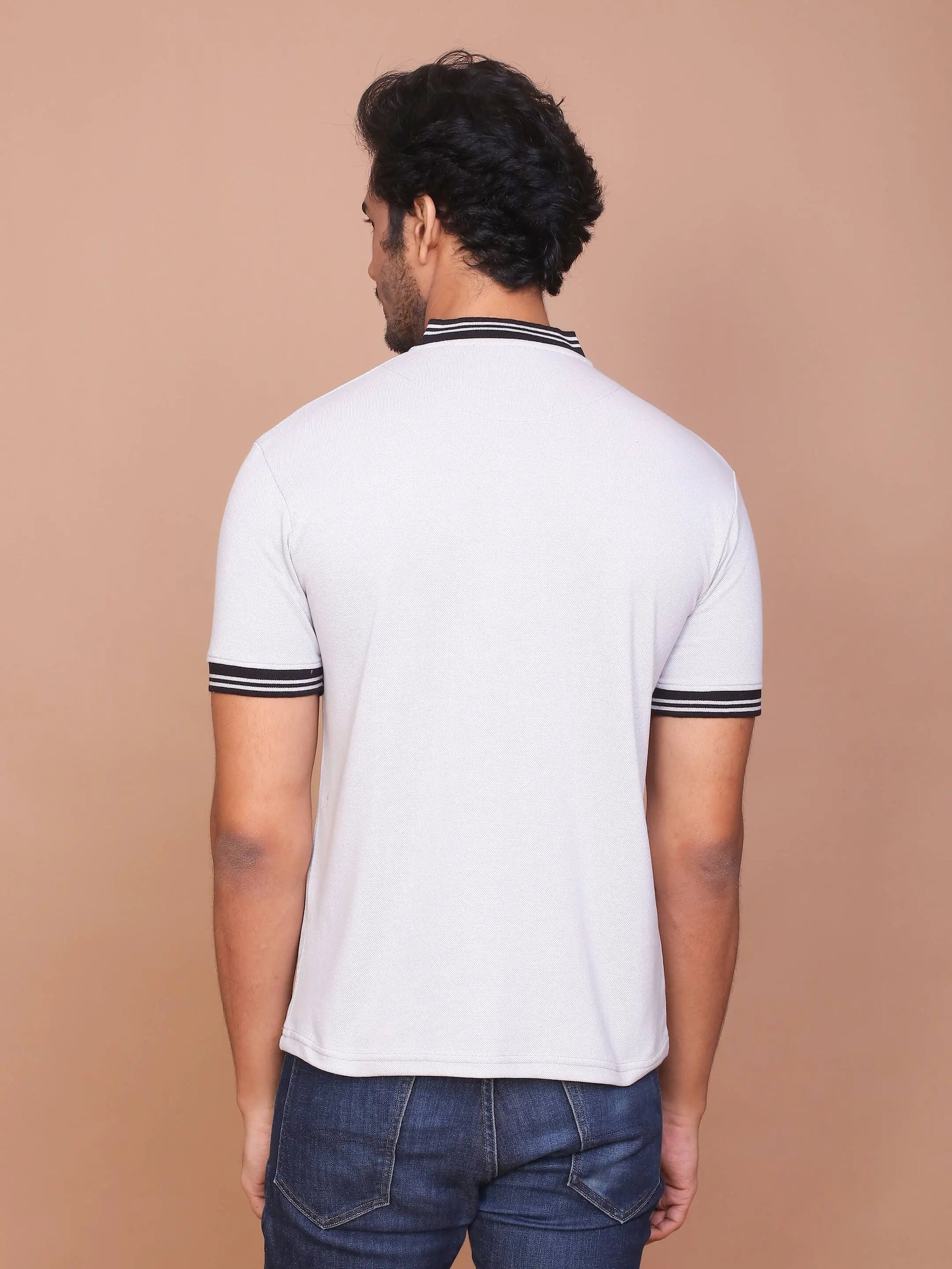 BUY-RAVINIK-MEN-SOLID-GREY-HALF-SLEEVE-BAND-COLLAR-POLO-T-SHIRT