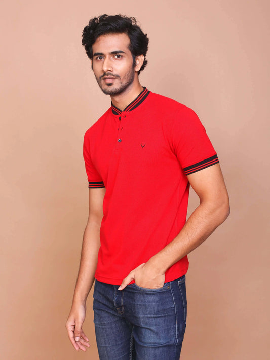 BUY-RAVINIK-MEN-SOLID-RED-BAND-COLLAR-COTTON-SLIM-FIT-POLO-T-SHIRT