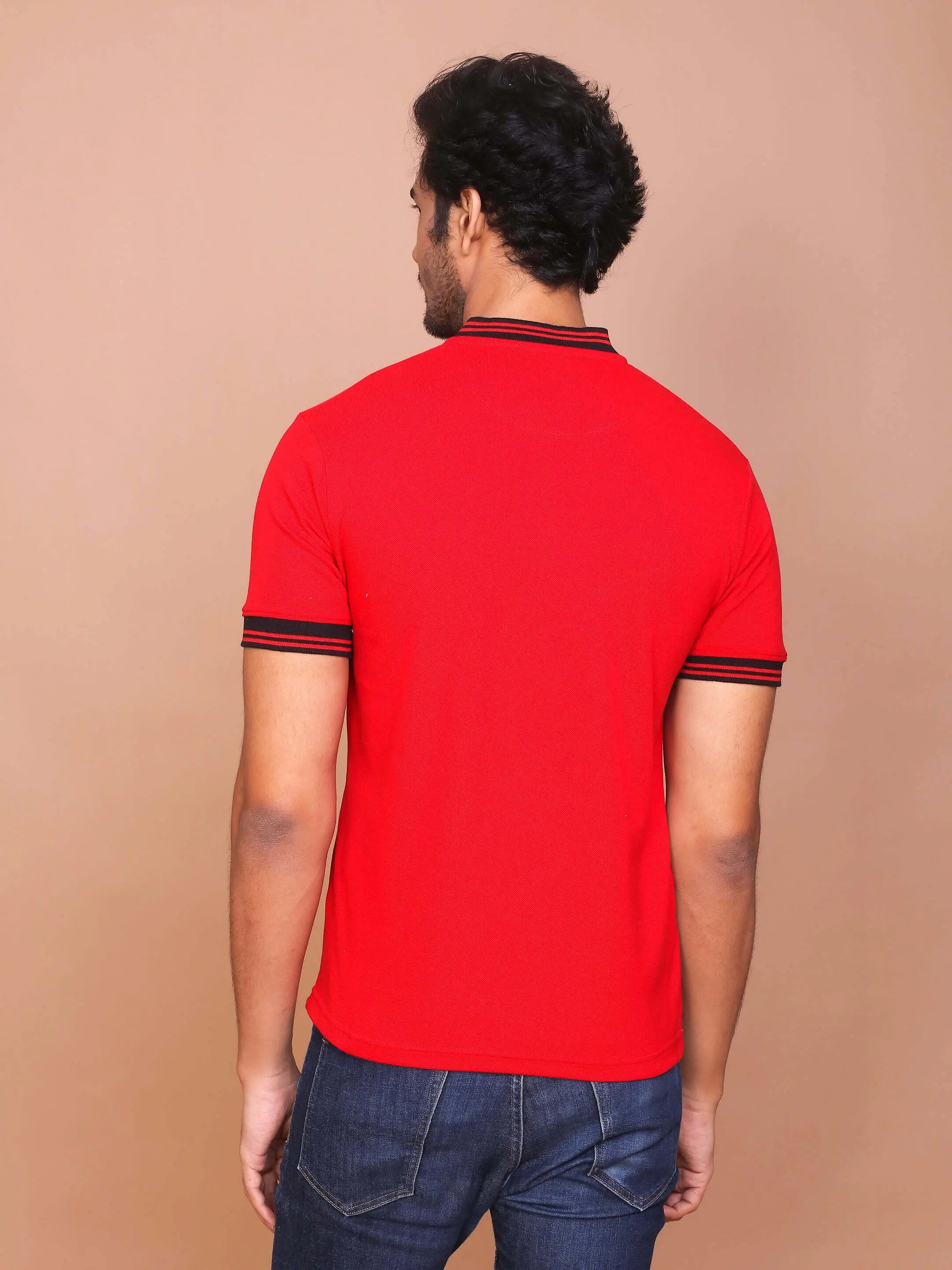 BUY-RAVINIK-MEN-SOLID-RED-BAND-COLLAR-COTTON-SLIM-FIT-POLO-T-SHIRT