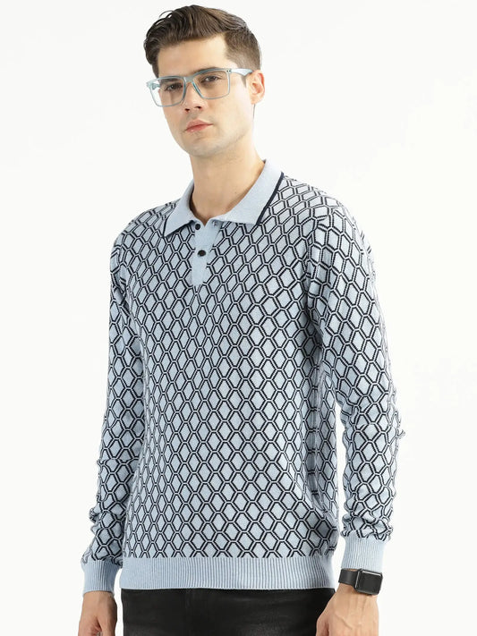 Buy-ravinik-men-honeycomb-knitted-classic-collar-light-blue-full-sleeve-sweatshirt