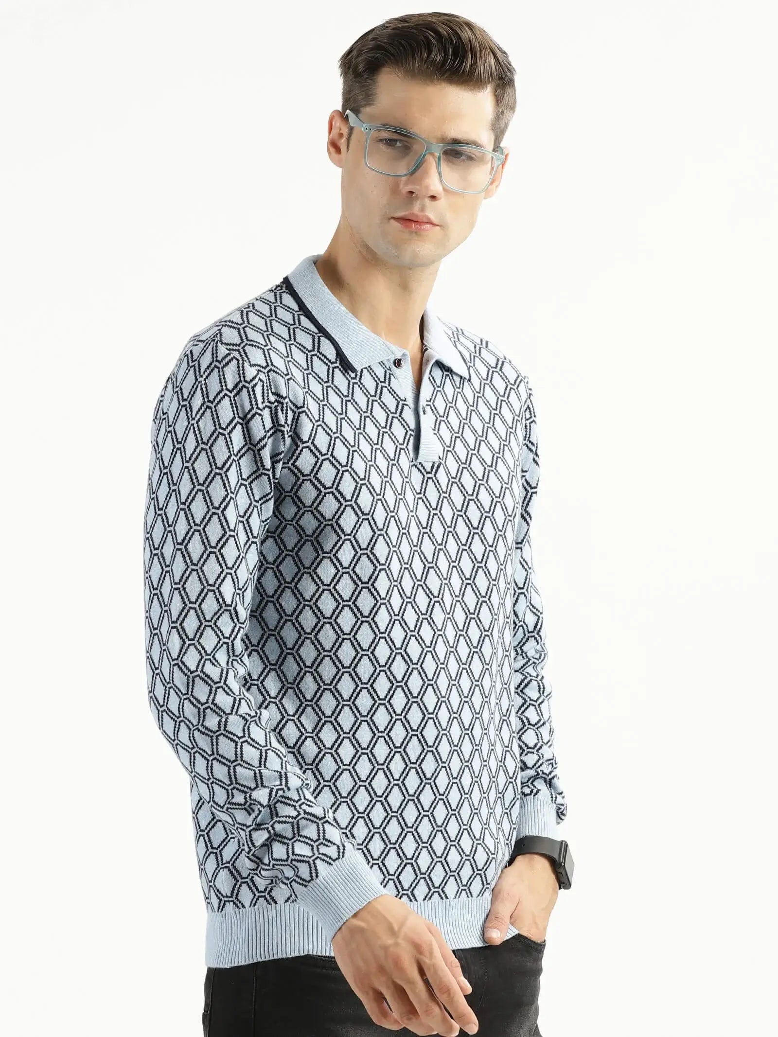 Buy-ravinik-men-honeycomb-knitted-classic-collar-light-blue-full-sleeve-sweatshirt