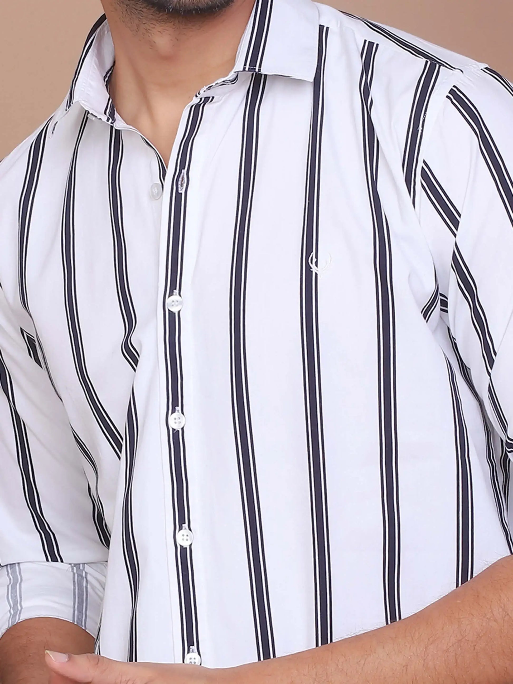 Buy-Ravinik-Men-Barcode-Stripe-Classic-Collar-Cotton-White-Shirt