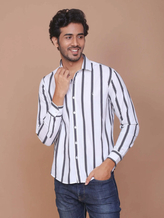 Buy-Ravinik-Men-Barcode-Stripe-Classic-Collar-Cotton-White-Shirt