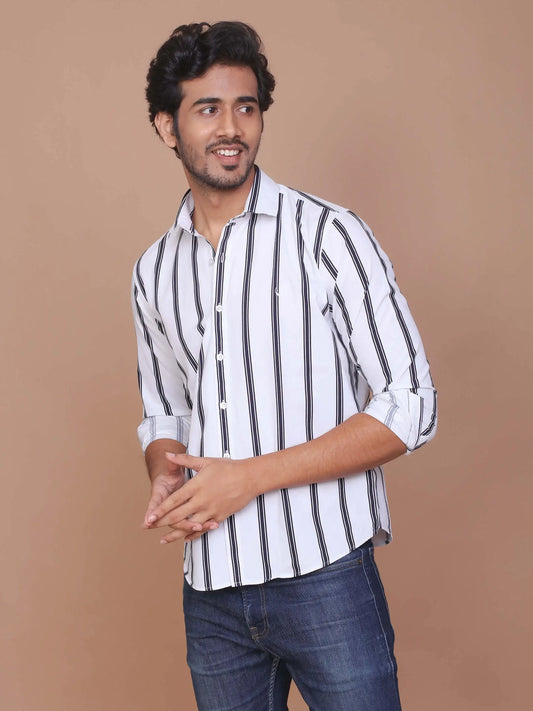 Buy-Ravinik-Men-Barcode-Stripe-Classic-Collar-Cotton-White-Shirt