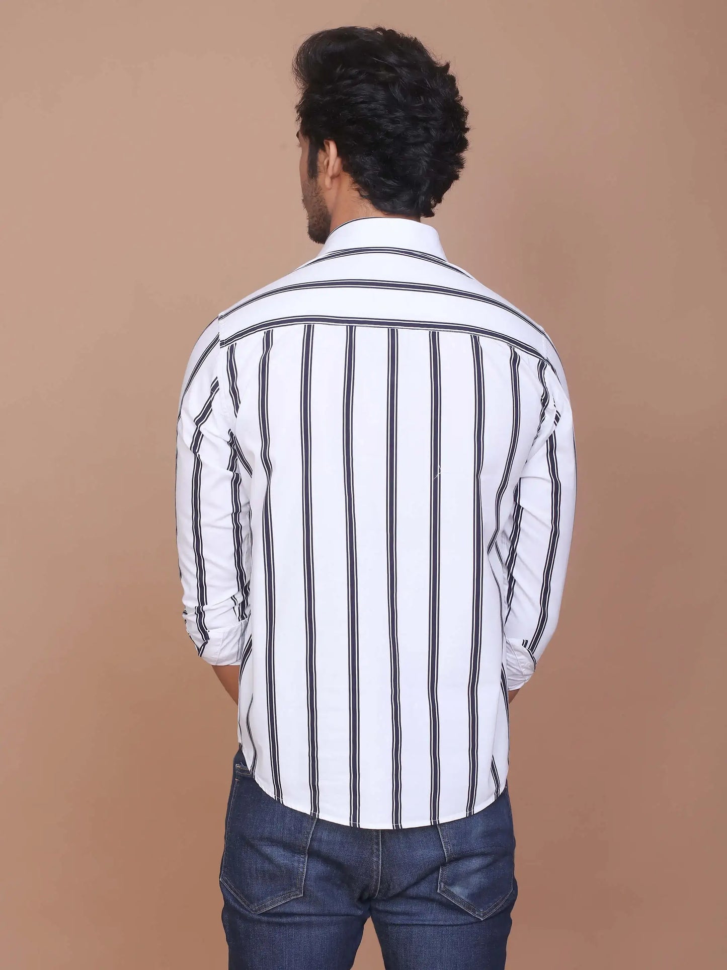 Buy-Ravinik-Men-Barcode-Stripe-Classic-Collar-Cotton-White-Shirt