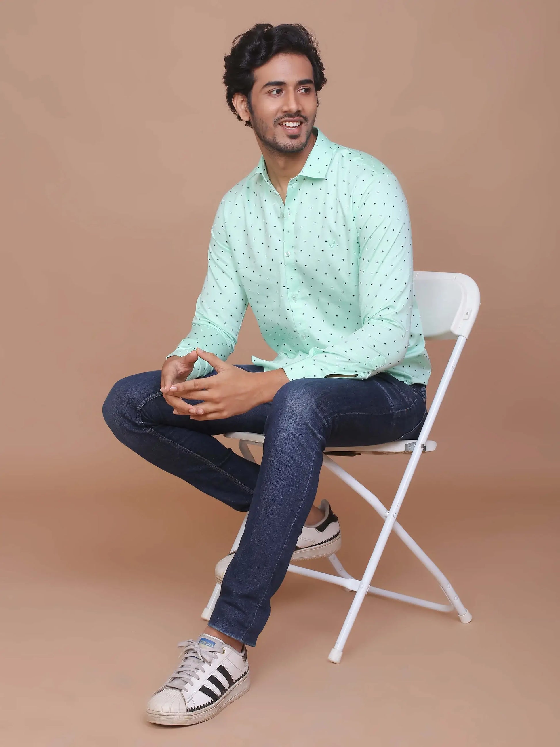 Buy-Ravinik-Men-Casual-Smart-Print-Classic-Collar-Cotton-Slim-Fit-Green-Shirt