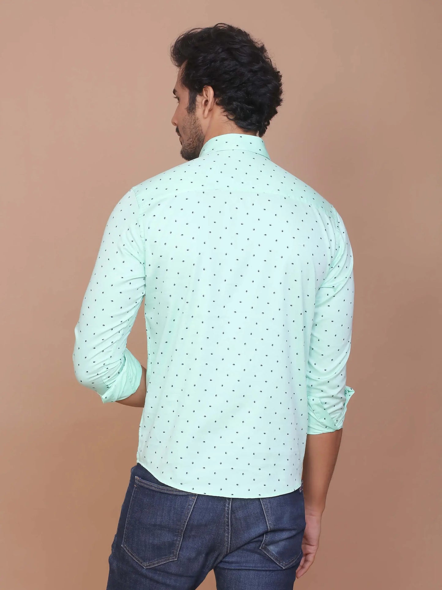 Buy-Ravinik-Men-Casual-Smart-Print-Classic-Collar-Cotton-Slim-Fit-Green-Shirt