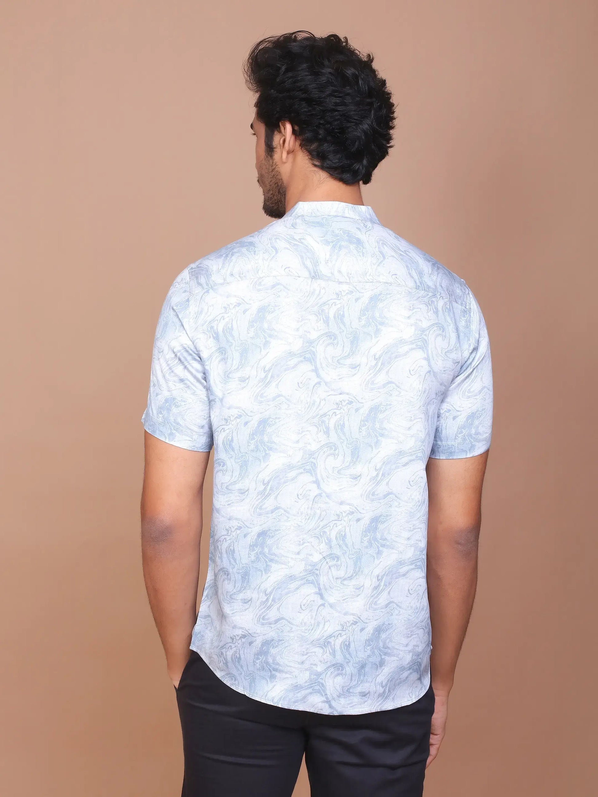 Buy-Ravinik-Men-Denim-Feel-Band-Collar-Printed-Cotton-Grey-Shirt