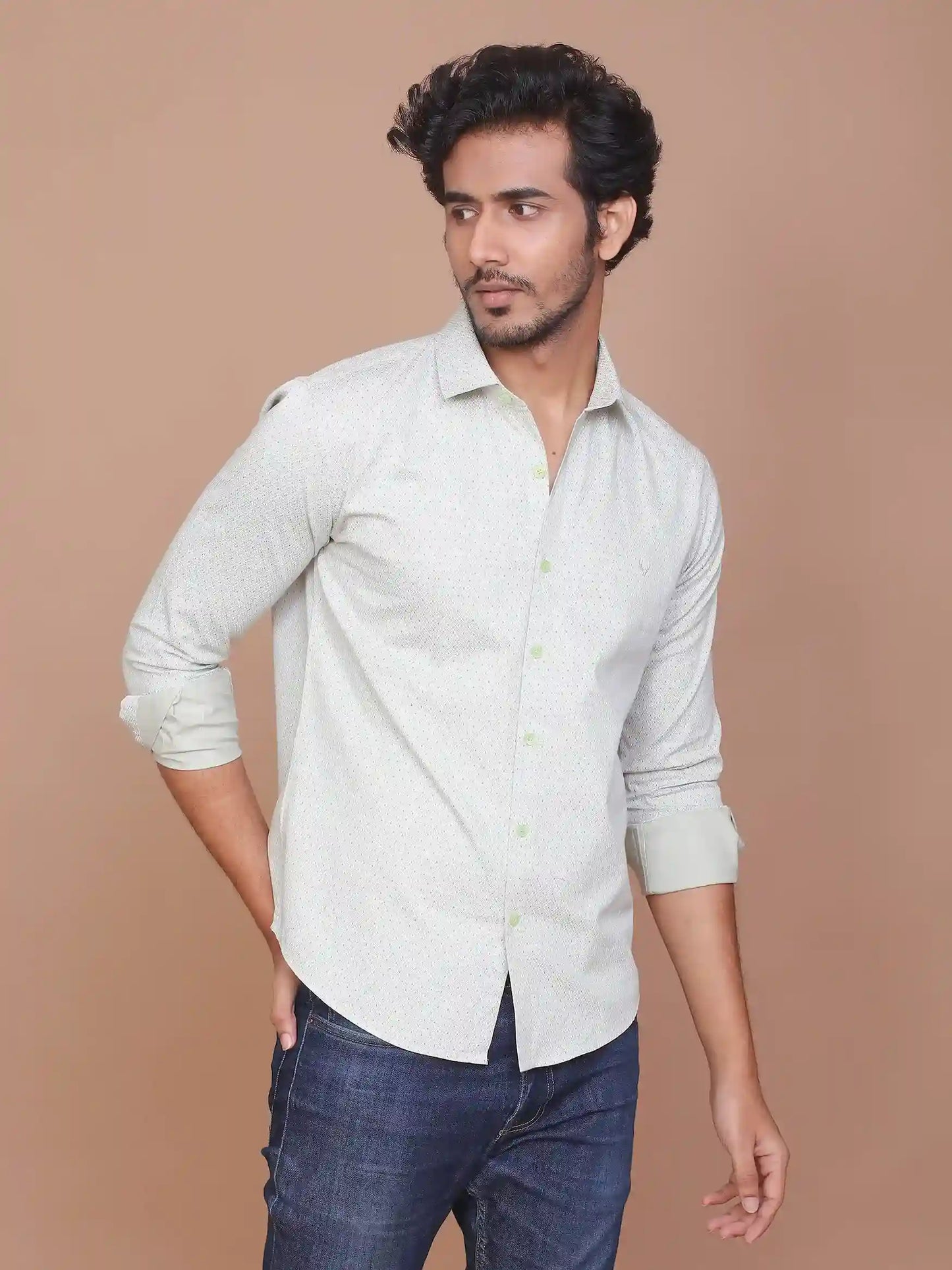 Buy-Ravinik-Men-Fine-Print-Classic-Collar-Light-Green-Cotton-Shirt