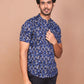 Buy-Ravinik-Men-Geomatric-Trigon-Printed-Band-Collar-Navy-Blue-half-sleeve-Cotton-Shirt