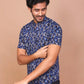 Buy-Ravinik-Men-Geomatric-Trigon-Printed-Band-Collar-Navy-Blue-half-sleeve-Cotton-Shirt