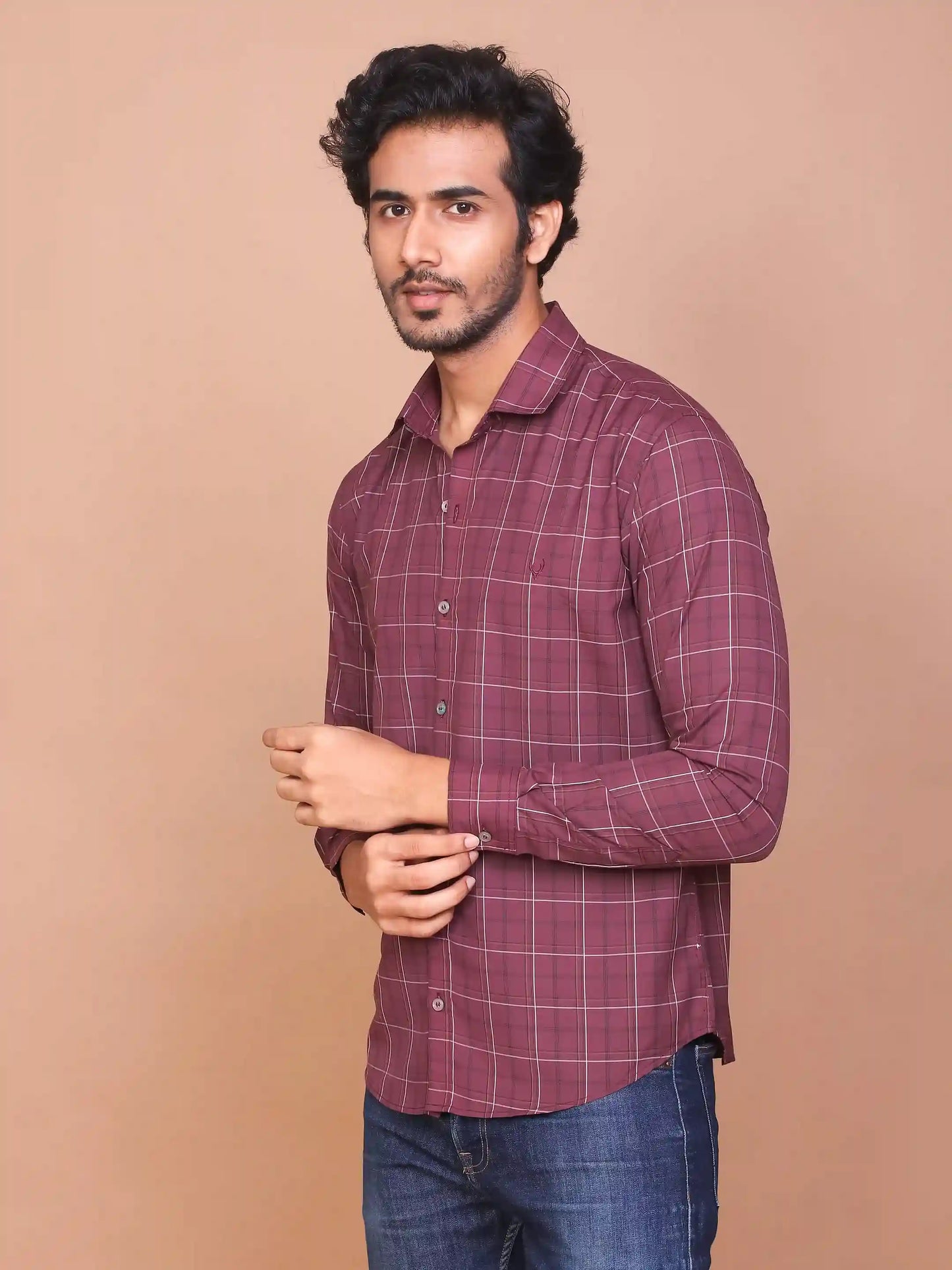 Buy-Ravinik-Men-Glen-Plaid-Checks-Maroon-Classic-Collar-Full-Sleeve-Cotton-Shirt