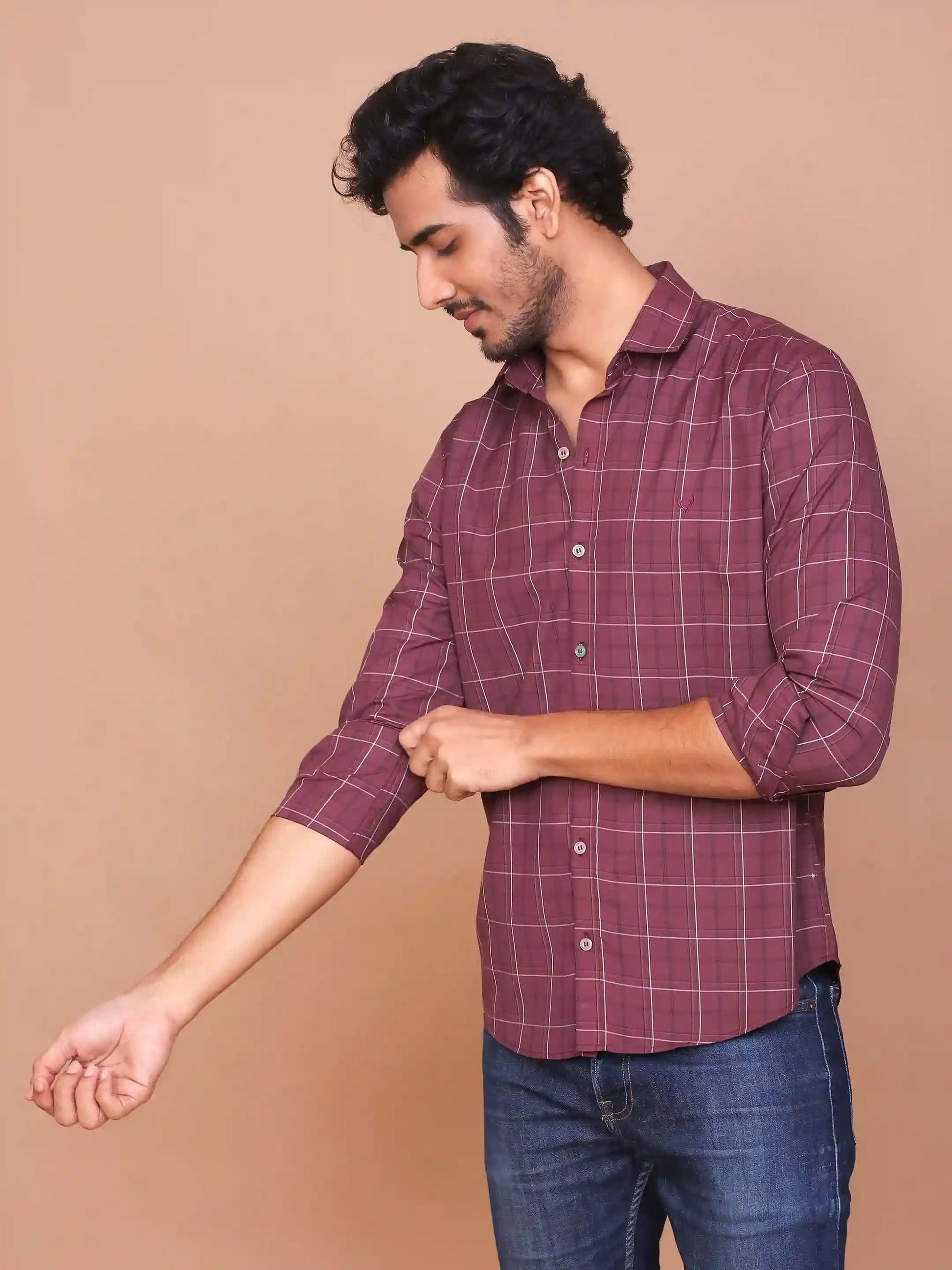 Buy-Ravinik-Men-Glen-Plaid-Checks-Maroon-Classic-Collar-Full-Sleeve-Cotton-Shirt