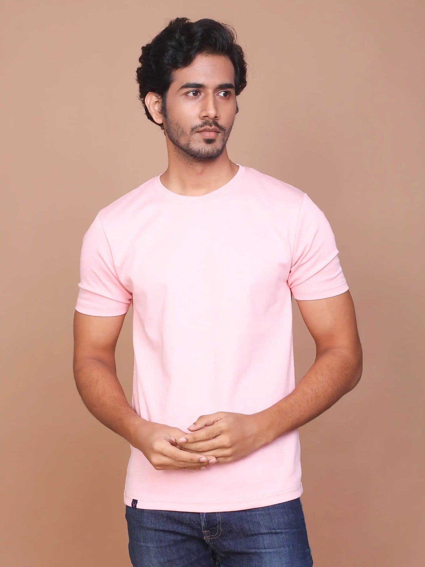 Buy-Ravinik-Men-Interlock-Canvas-Soild-Pink-Colored-Round-Neck-Cotton-half-sleeve-T-shirt