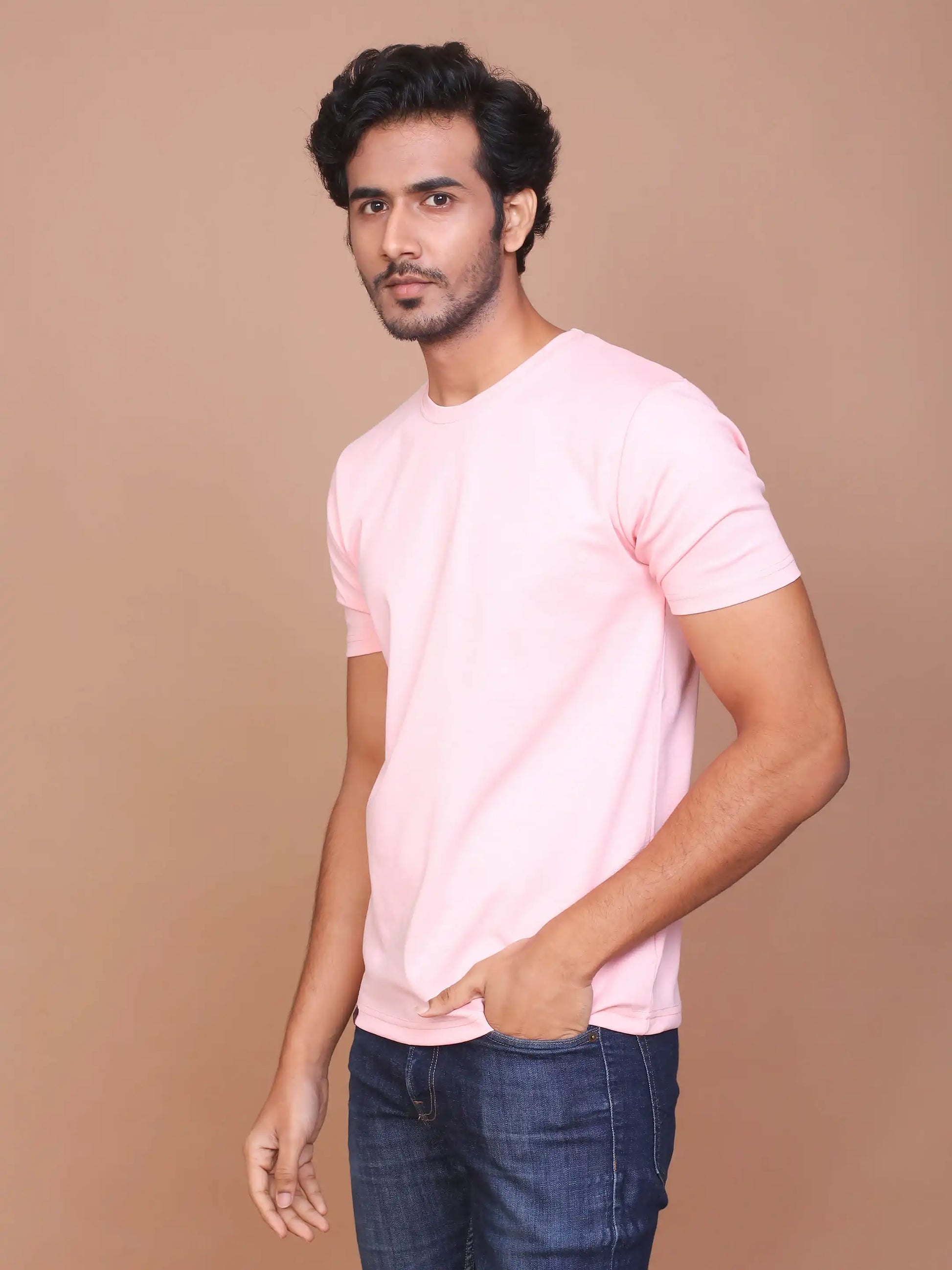 Buy-Ravinik-Men-Interlock-Canvas-Soild-Pink-Colored-Round-Neck-Cotton-half-sleeve-T-shirt