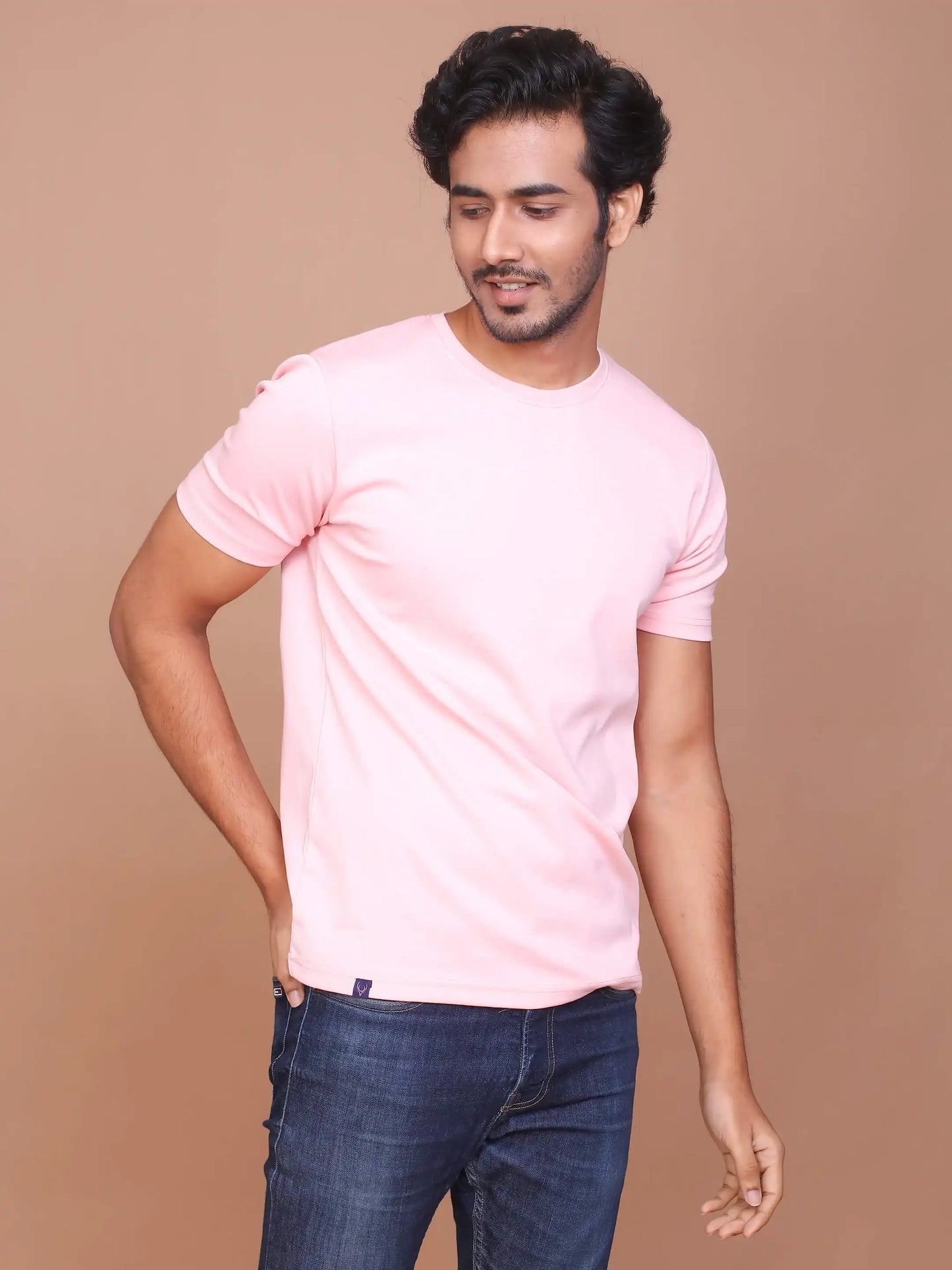 Buy-Ravinik-Men-Interlock-Canvas-Soild-Pink-Colored-Round-Neck-Cotton-half-sleeve-T-shirt