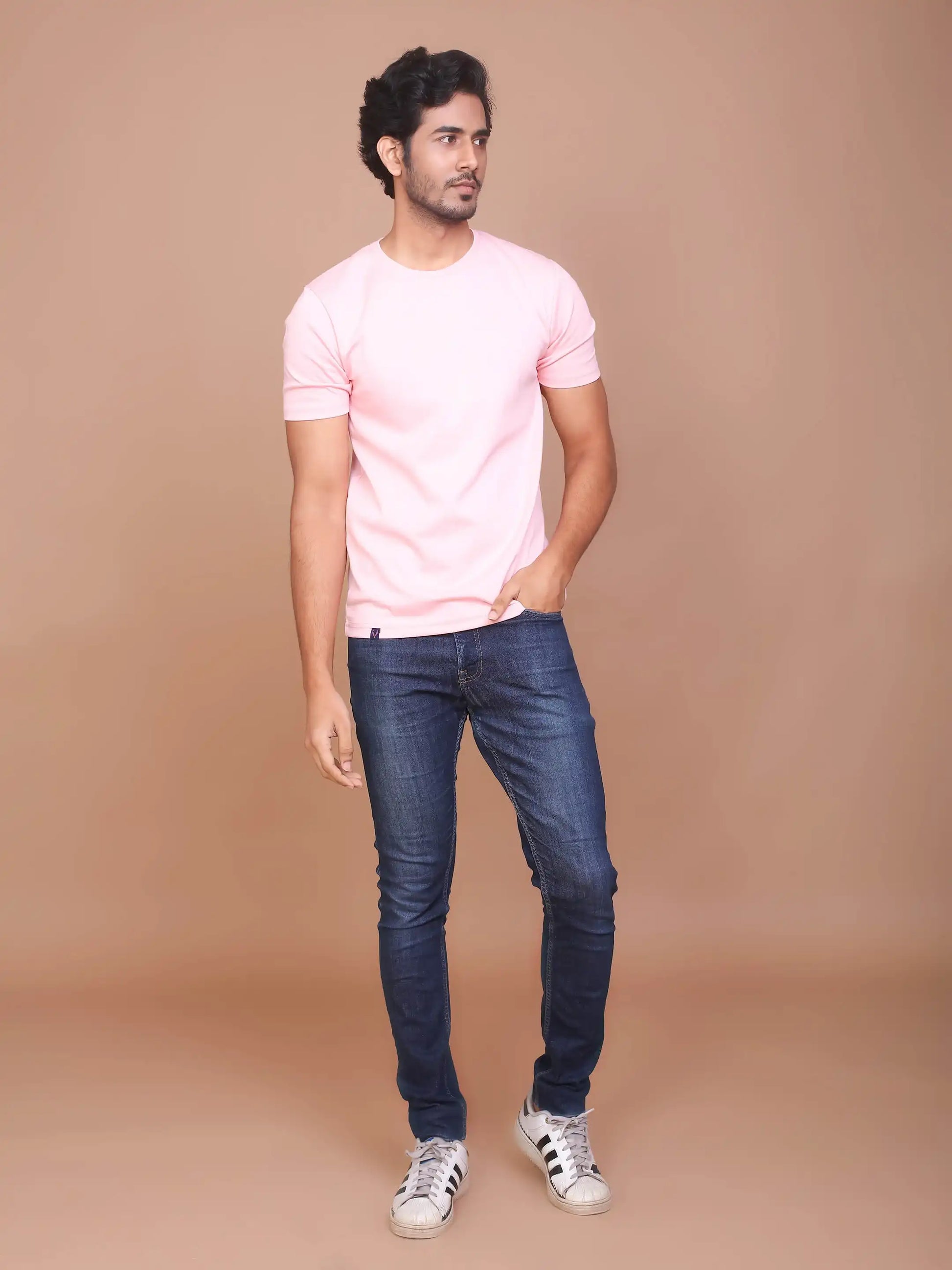 Buy-Ravinik-Men-Interlock-Canvas-Soild-Pink-Colored-Round-Neck-Cotton-half-sleeve-T-shirt