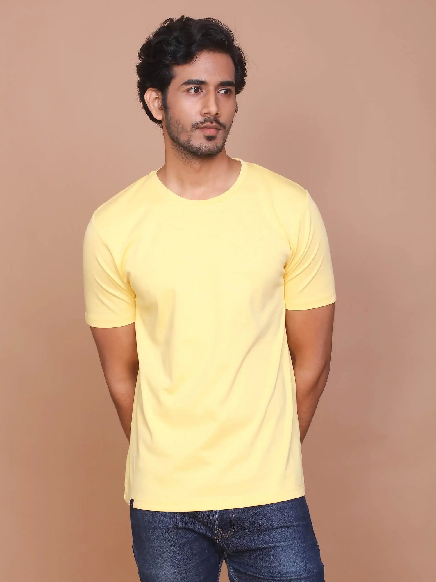 Buy-Ravinik-Men-Interlock-Canvas-Yellow-Colored-Round-Neck-Cotton-Half-Sleeve-T-shirt