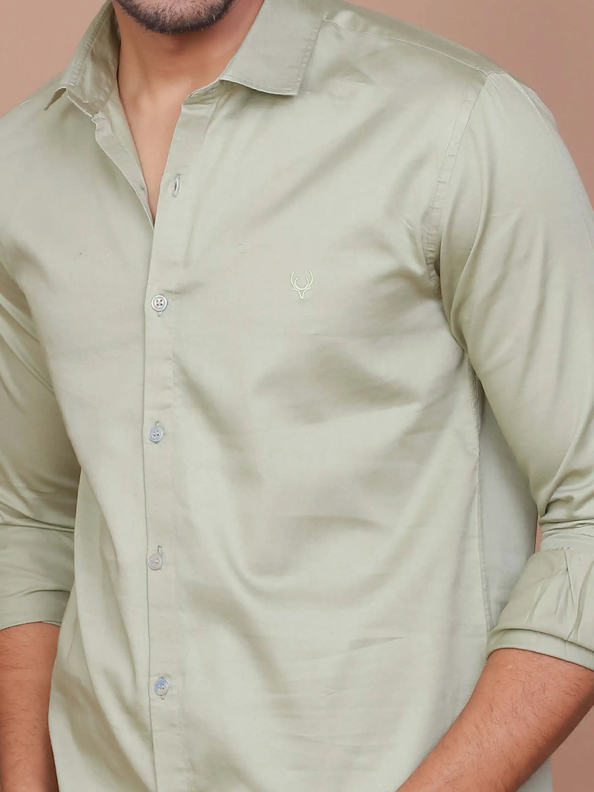 Buy-Ravinik-Men-Light-Olive-Green-Buff-Colored-Classic-Collar-Cotton-Shirt