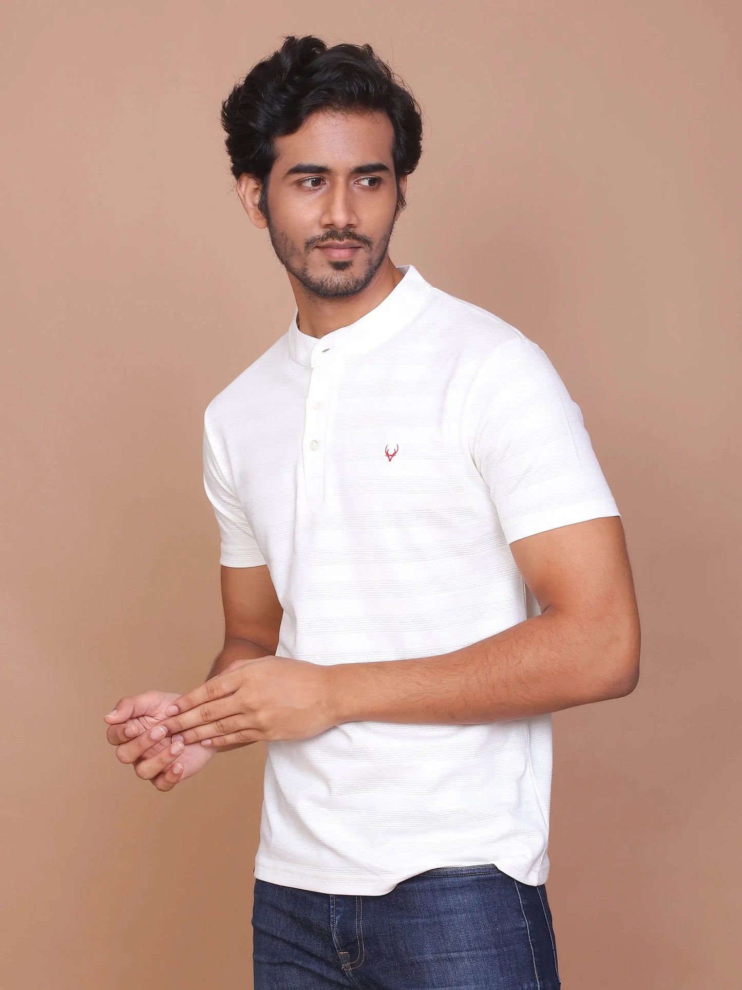 Buy-Ravinik-Men-Mandarin-Collar-Solid-White-Cotton-Casual-T-Shirt