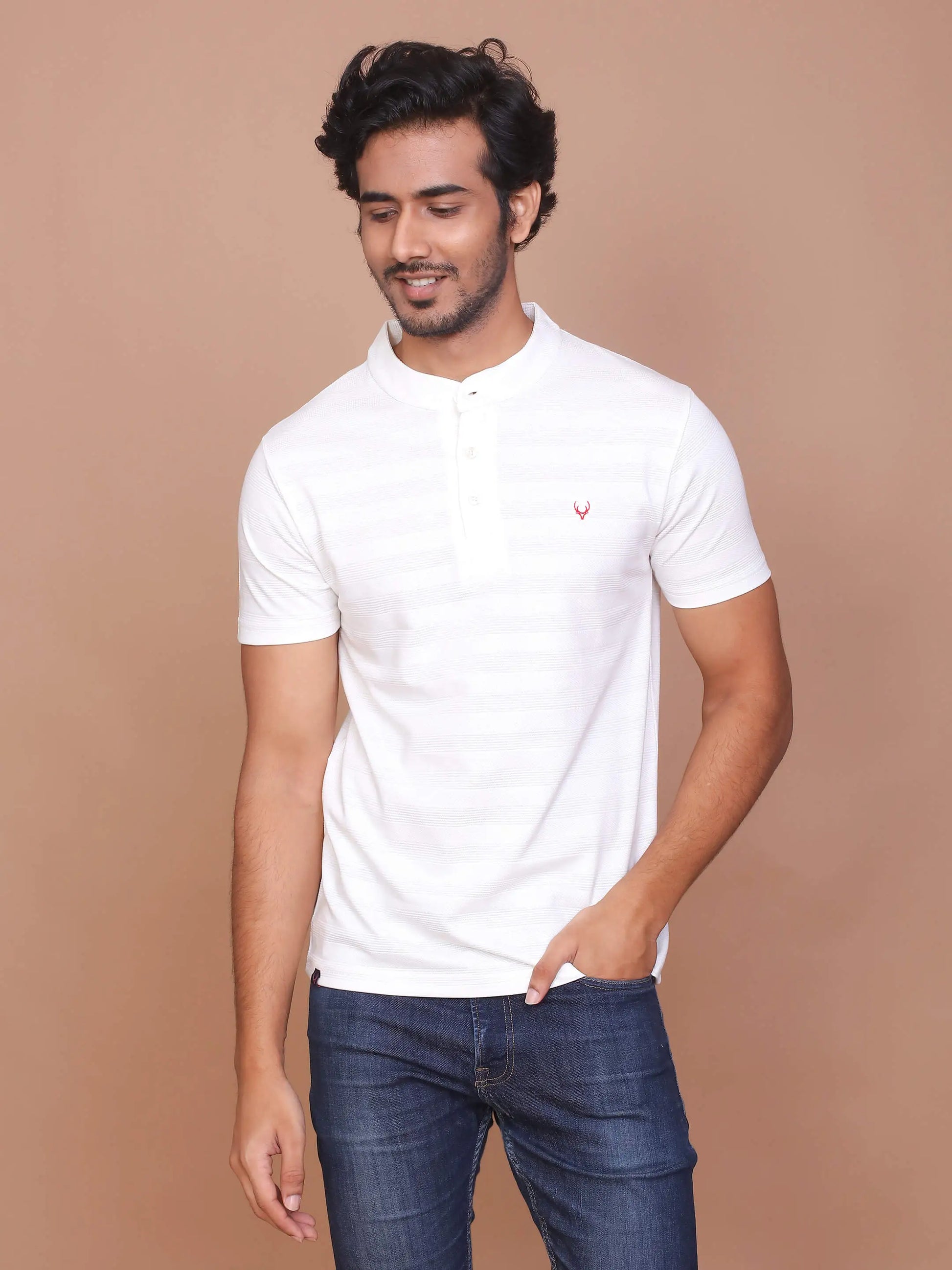 Buy-Ravinik-Men-Mandarin-Collar-Solid-White-Cotton-Casual-T-Shirt