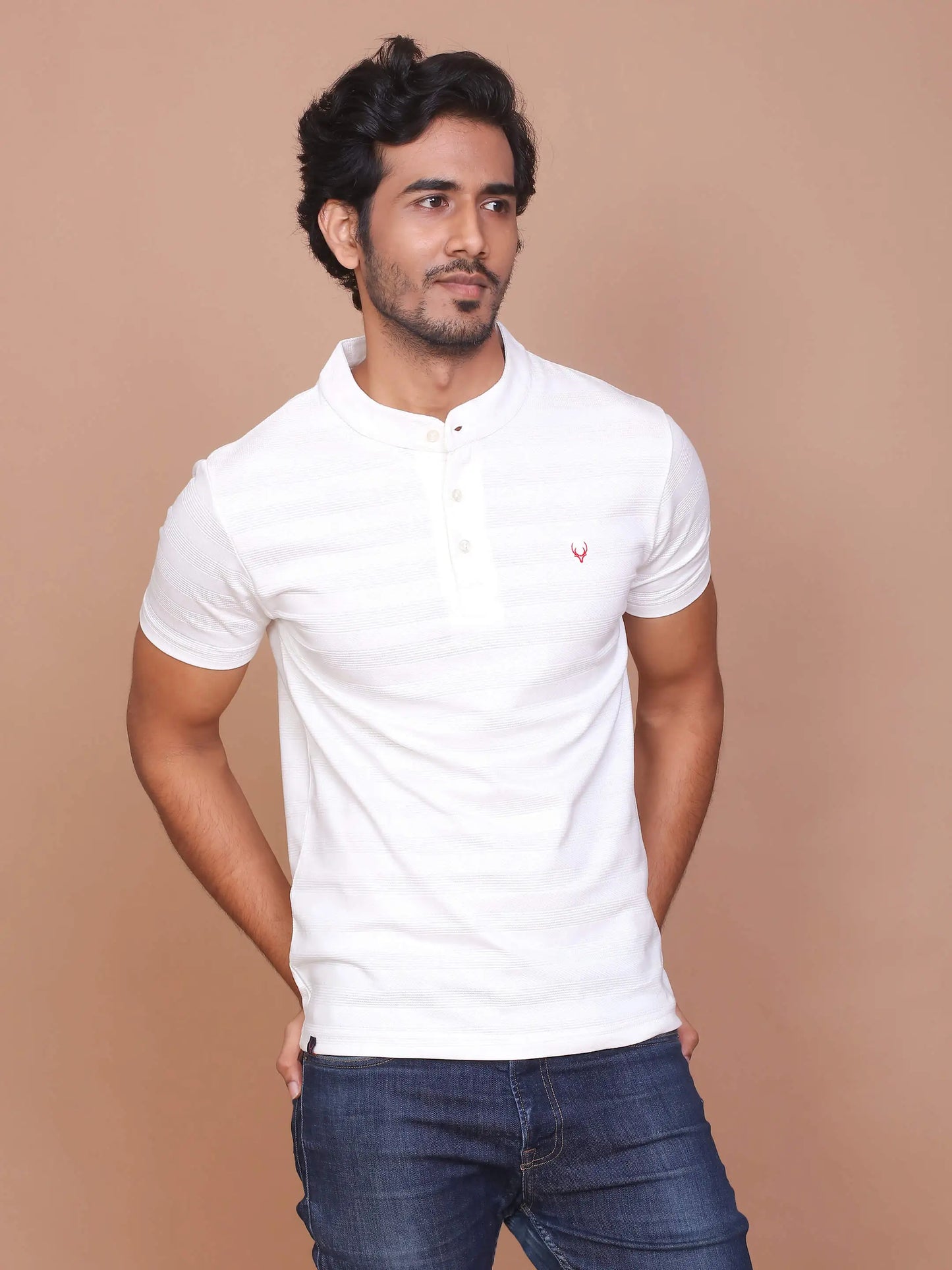 Buy-Ravinik-Men-Mandarin-Collar-Solid-White-Cotton-Casual-T-Shirt