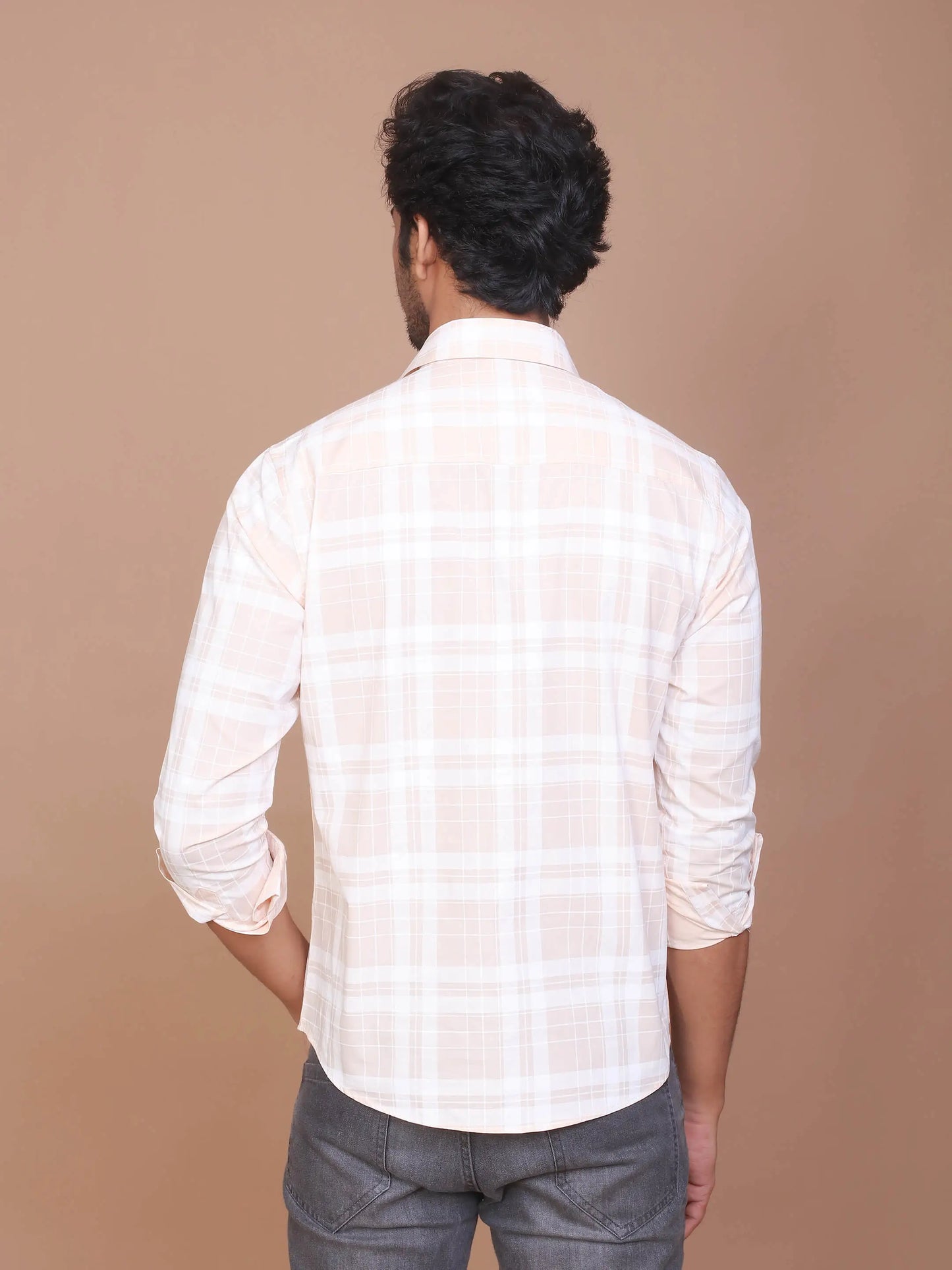 Buy-Ravinik-Men-Tartan-Checkered-Peach-Classic-Collar-Cotton-Shirt