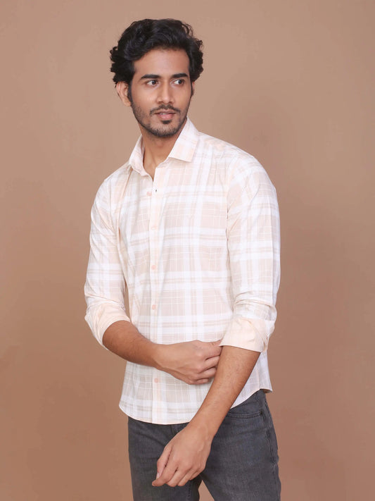 Buy-Ravinik-Men-Tartan-Checkered-Peach-Classic-Collar-Cotton-Shirt