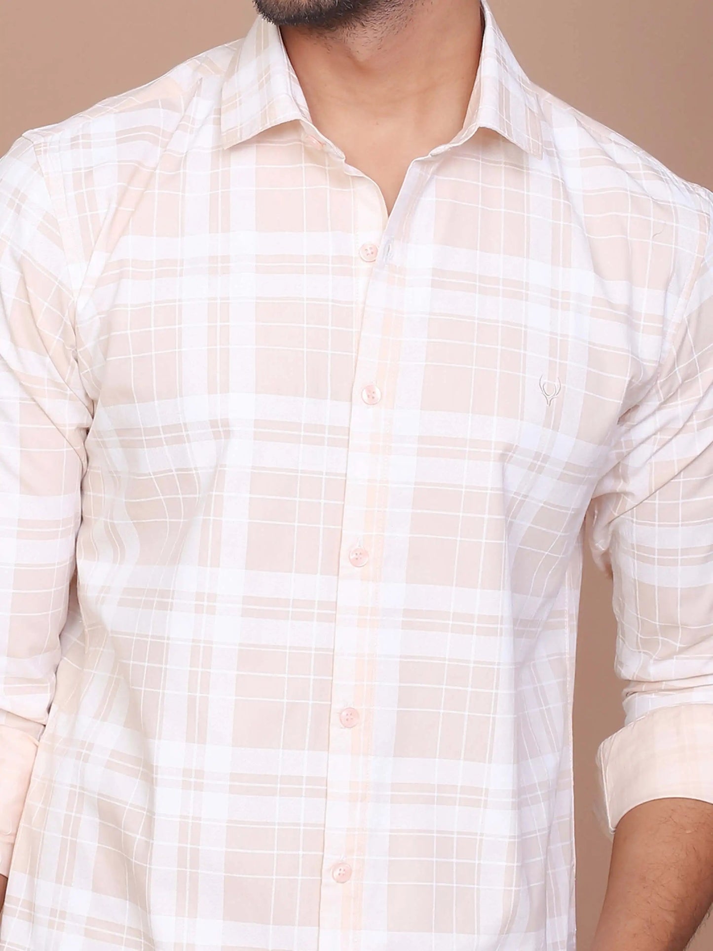 Buy-Ravinik-Men-Tartan-Checkered-Peach-Classic-Collar-Cotton-Shirt