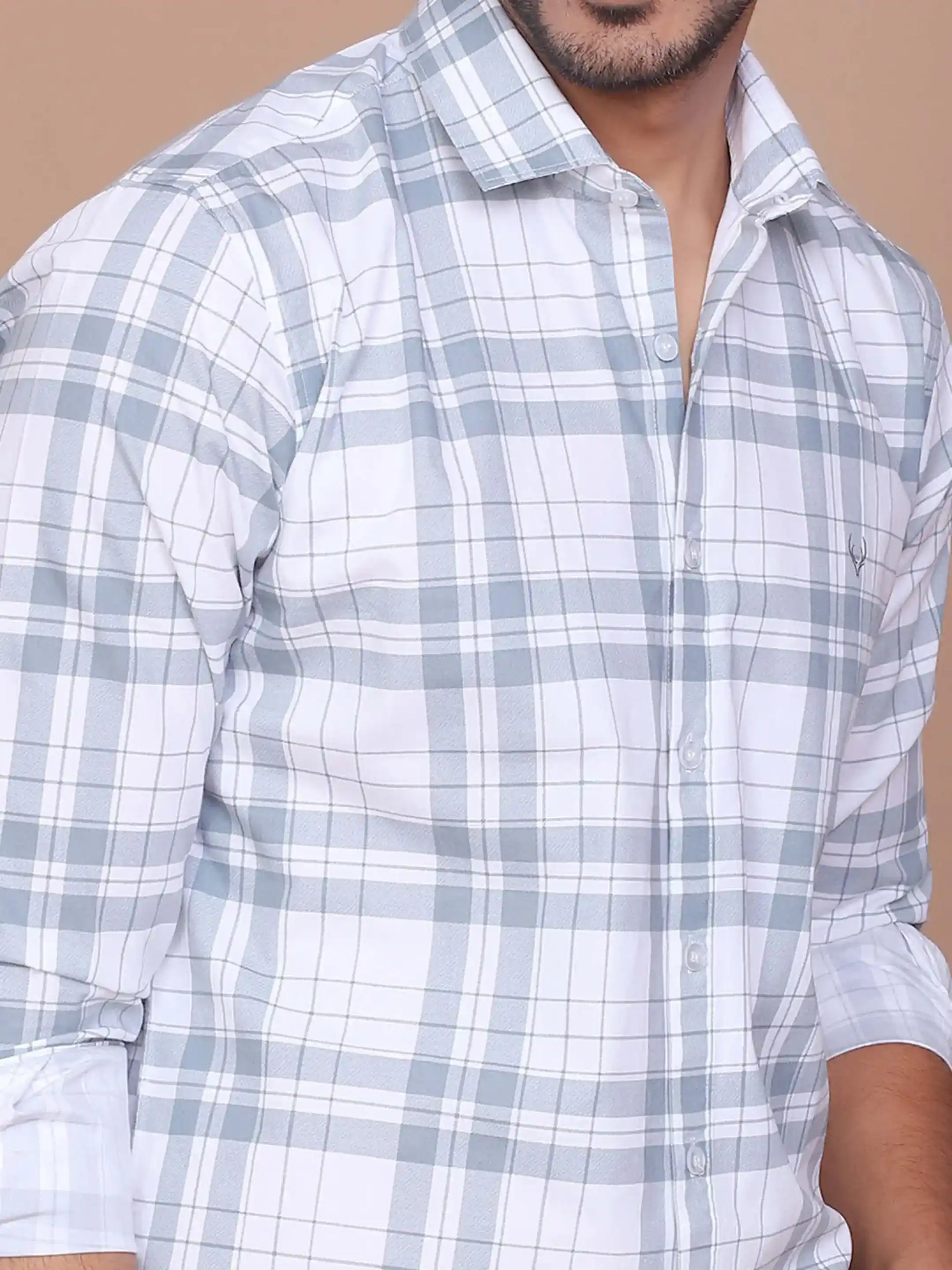 Ravinik-Men-Tartan-Checkered-White-Classic-Collar-Cotton-Shirt