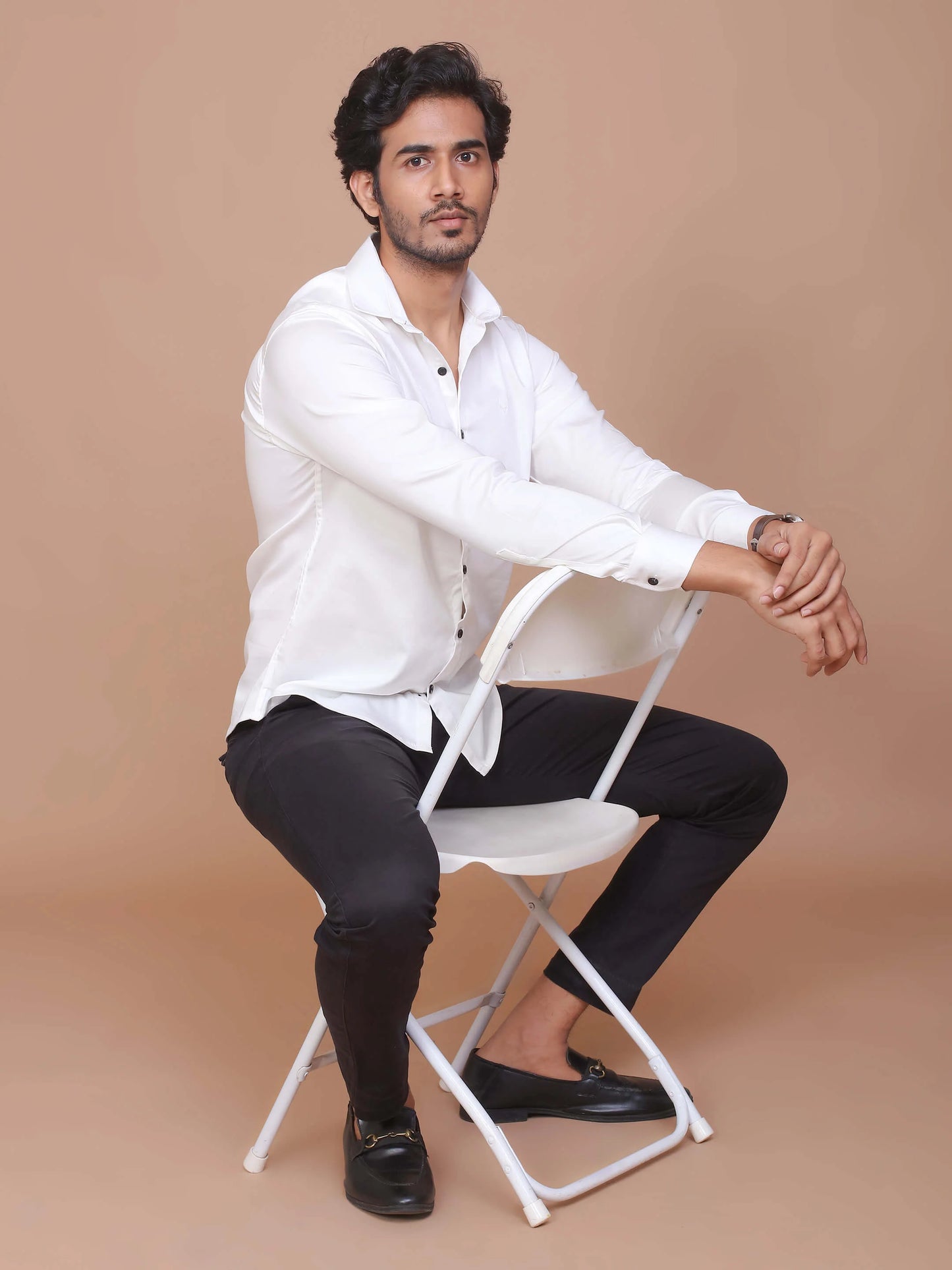 Buy-Ravinik-Men-White-Buff-Colored-Lycra-Classic-Collar-Cotton-Shirt