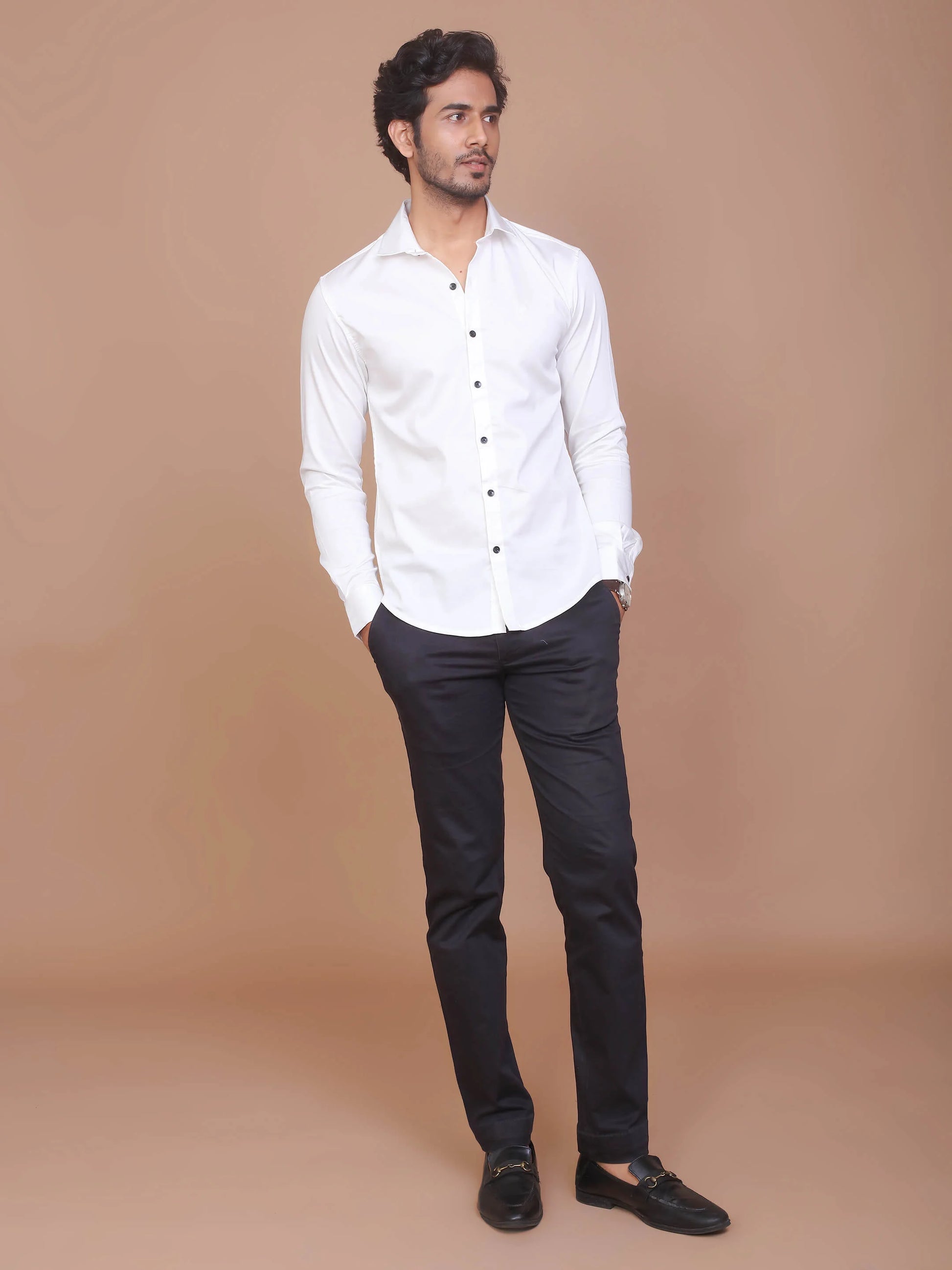 Buy-Ravinik-Men-White-Buff-Colored-Lycra-Classic-Collar-Cotton-Shirt