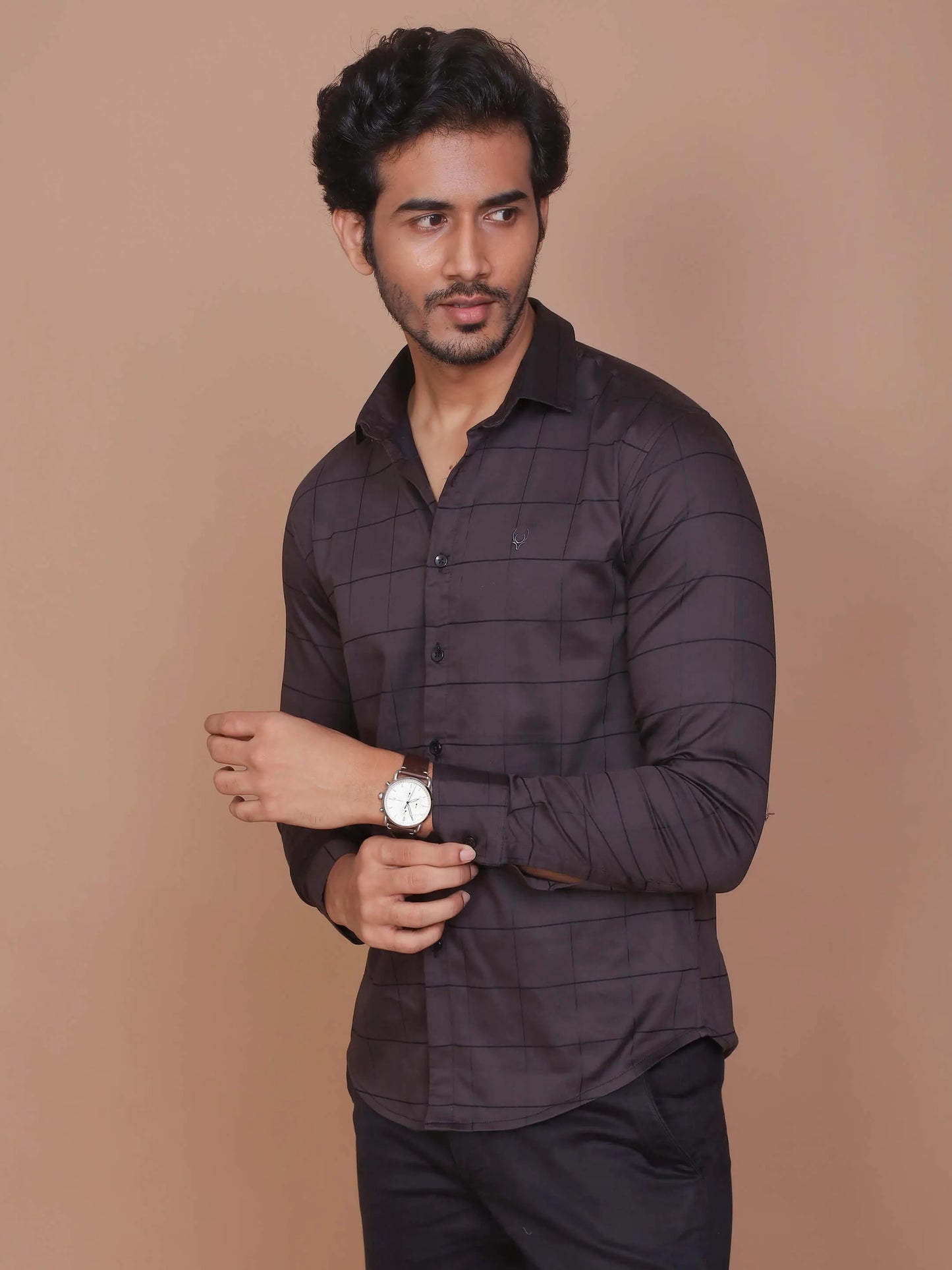 Buy-Ravinik-Men-Windowpane-Lycra-Classic-Collar-Full-Sleeve-Cotton-Black-Shirt