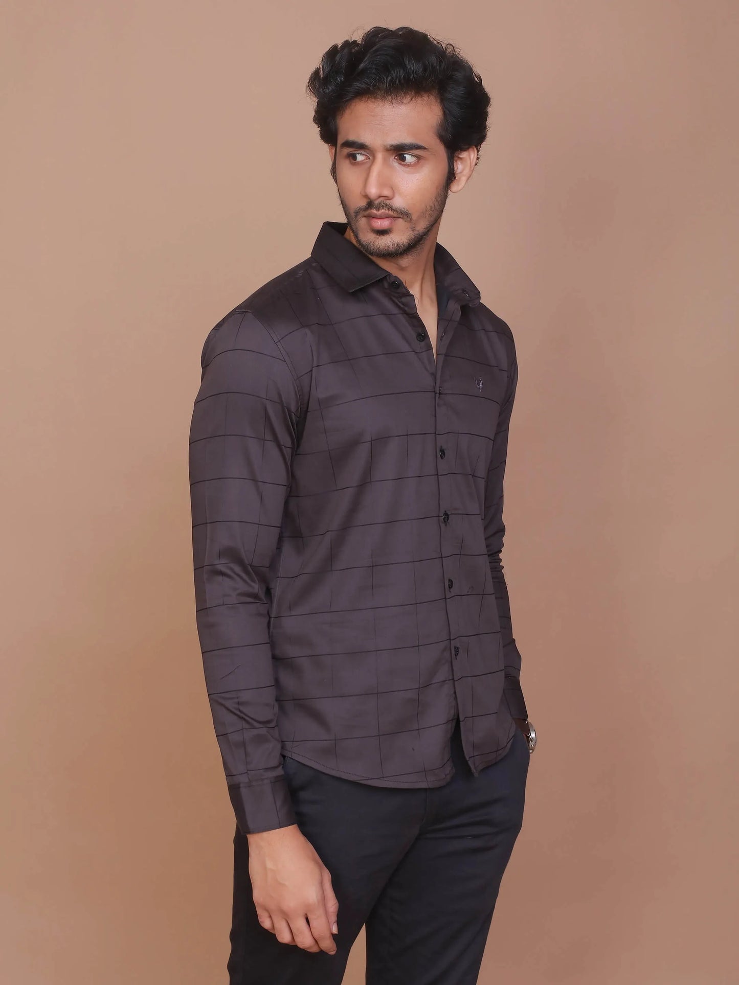 Buy-Ravinik-Men-Windowpane-Lycra-Classic-Collar-Full-Sleeve-Cotton-Black-Shirt