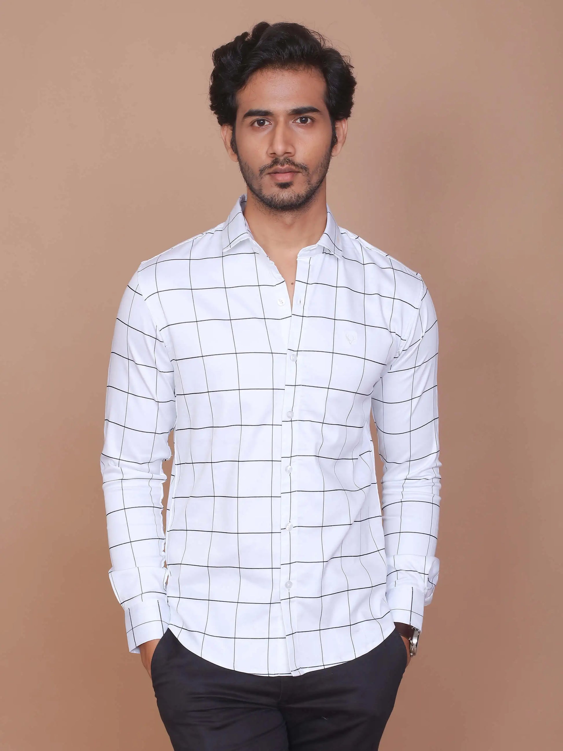 Buy-Ravinik-Men-Windowpane-Lycra-Classic-Collar-Full-Sleeve-Cotton-White-Shirt