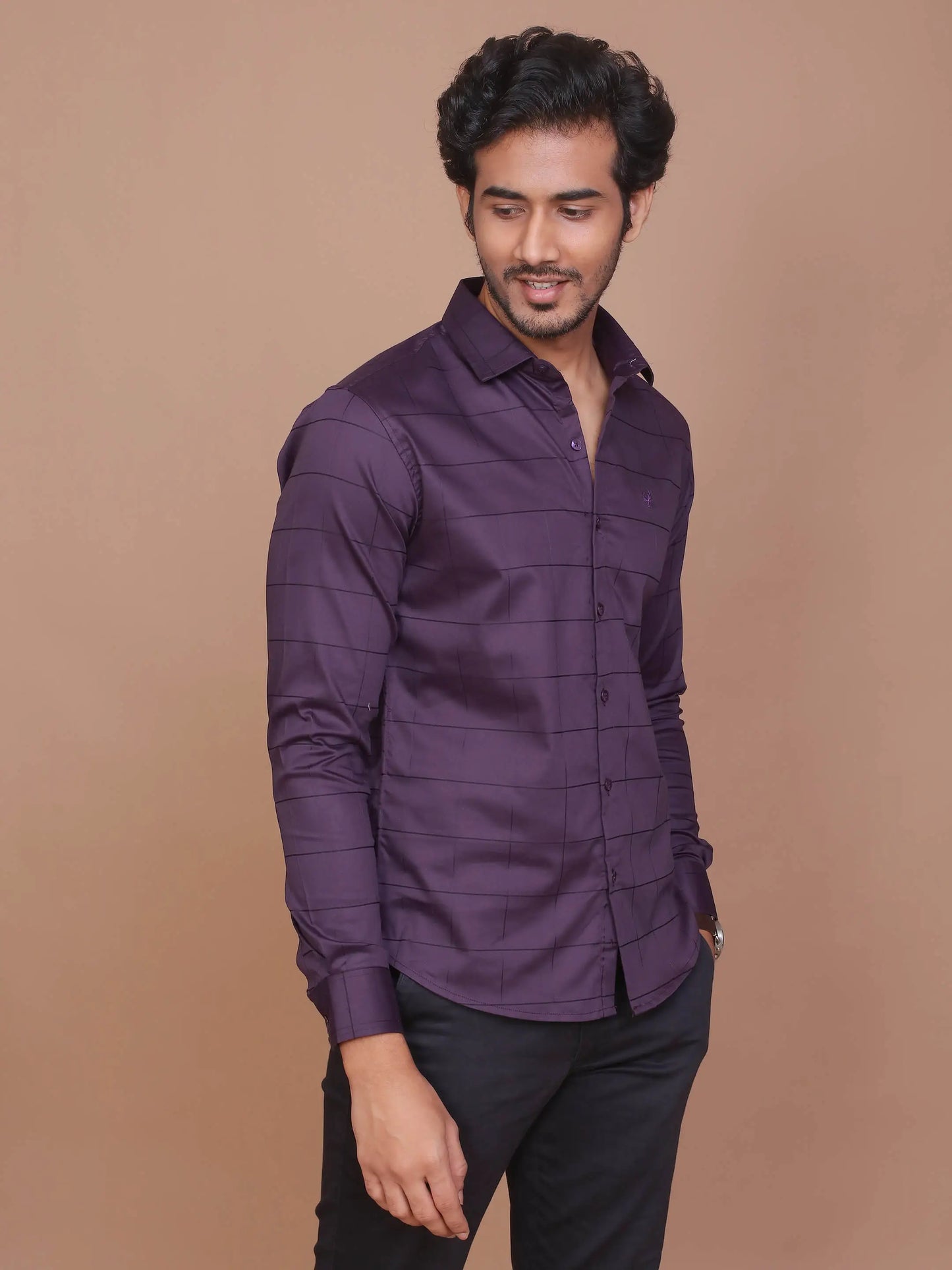 Buy-Ravinik-Men-Windowpane-Lycra-Classic-Collar-Purple-Full-Sleeve-Checks-Cotton-Shirt