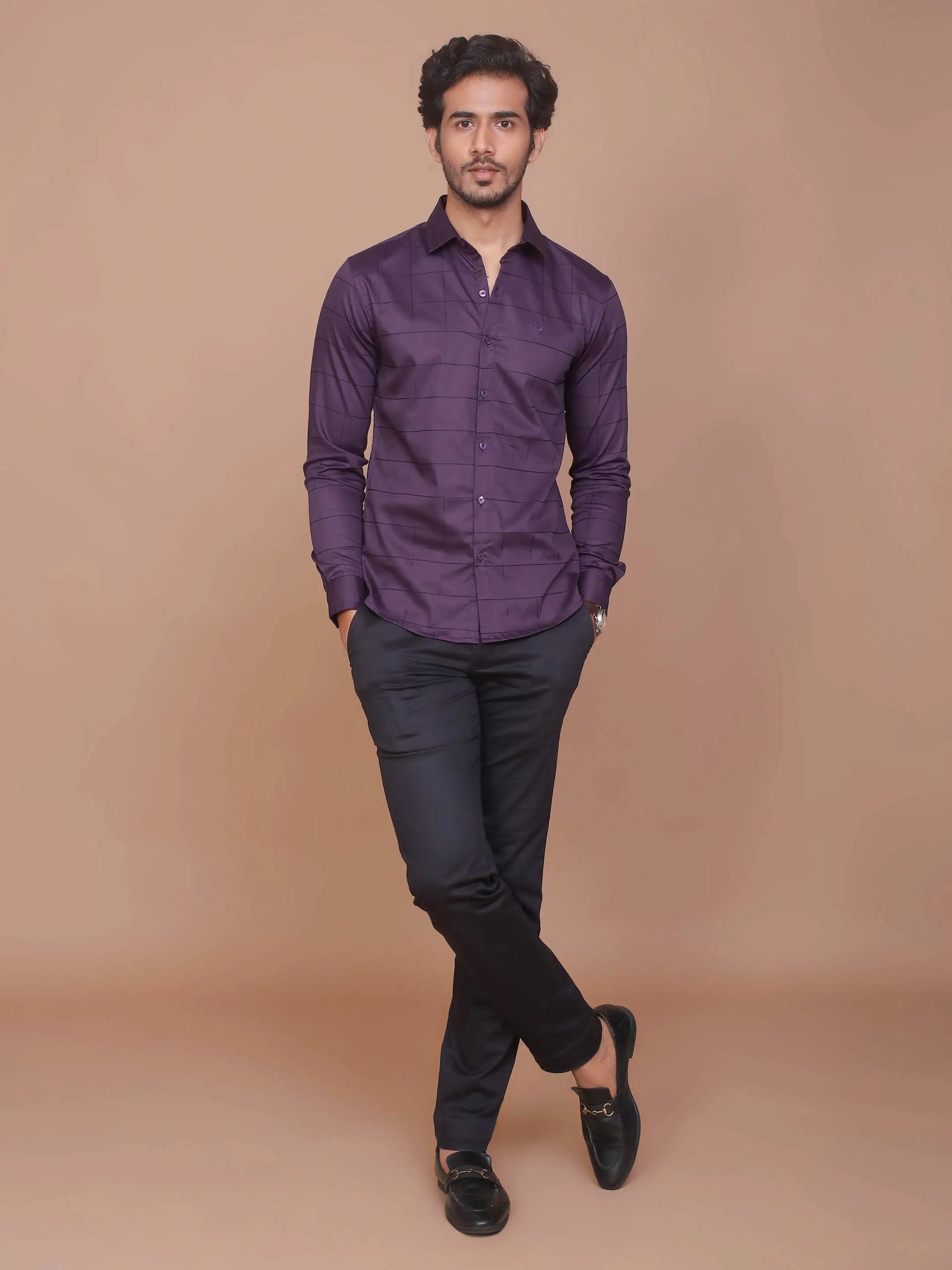 Buy-Ravinik-Men-Windowpane-Lycra-Classic-Collar-Purple-Full-Sleeve-Checks-Cotton-Shirt