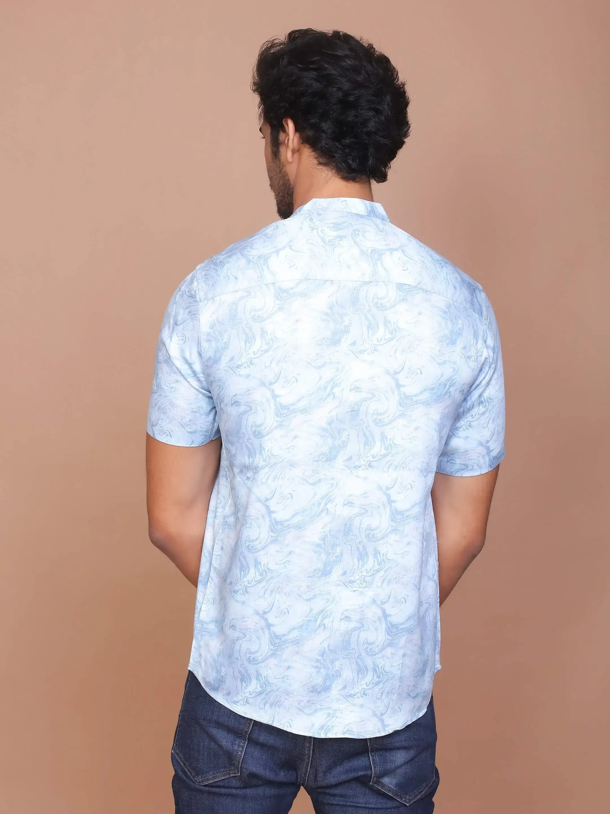 Buy-Ravink-Men-Denim-Feel-Band-Collar-Printed-Cotton-Light-Blue-Shirt